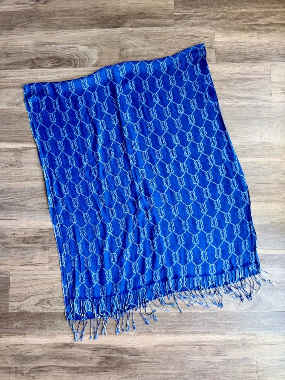 Royal Blue Nautical Rope Knot Scarf Oversized Woven Fringe Wrap